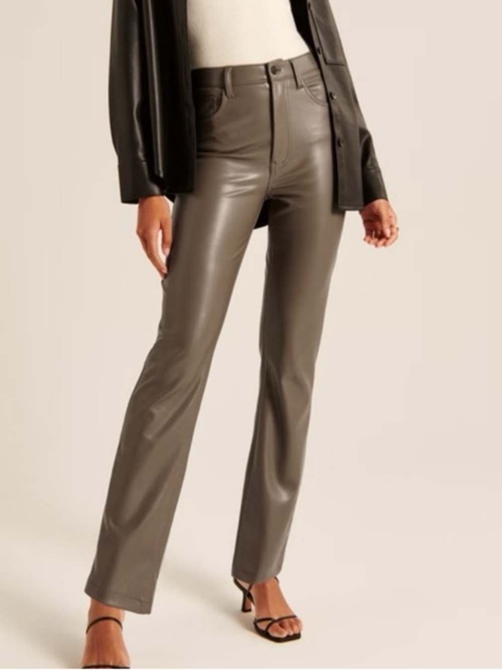 Abercrombie & Fitch The 90s Straight Ultra High Rise Faux Leather Pants in Taupe